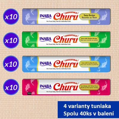 Inaba Cat Churu Multipack - Tuniak a morské plody 4 varianty 40ks 560g obsah